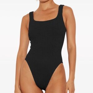 Hunza G Square Neck Seersucker Swimsuit, One Piece, Black